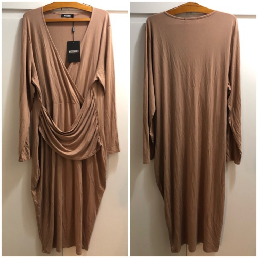 MissGuided Camel Bodycon Midi Dress SZ 18